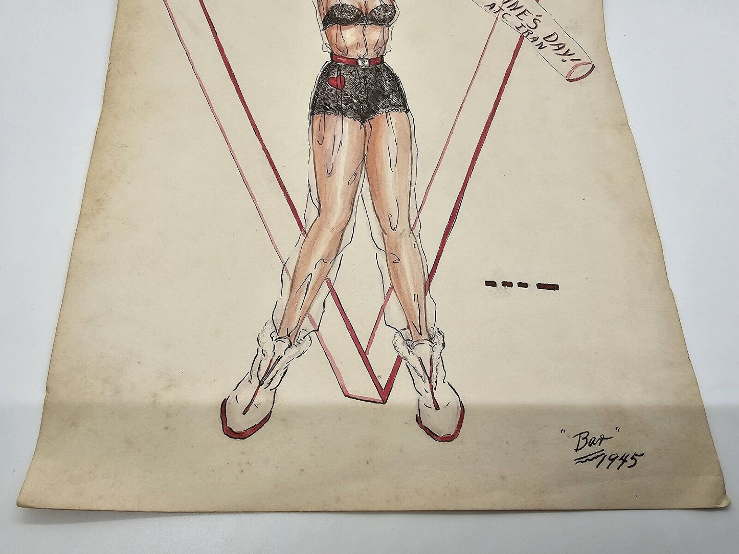 WW2 Pinup Girl US Army Air Corps Air Transport Command 1945 Watercolor Painting
