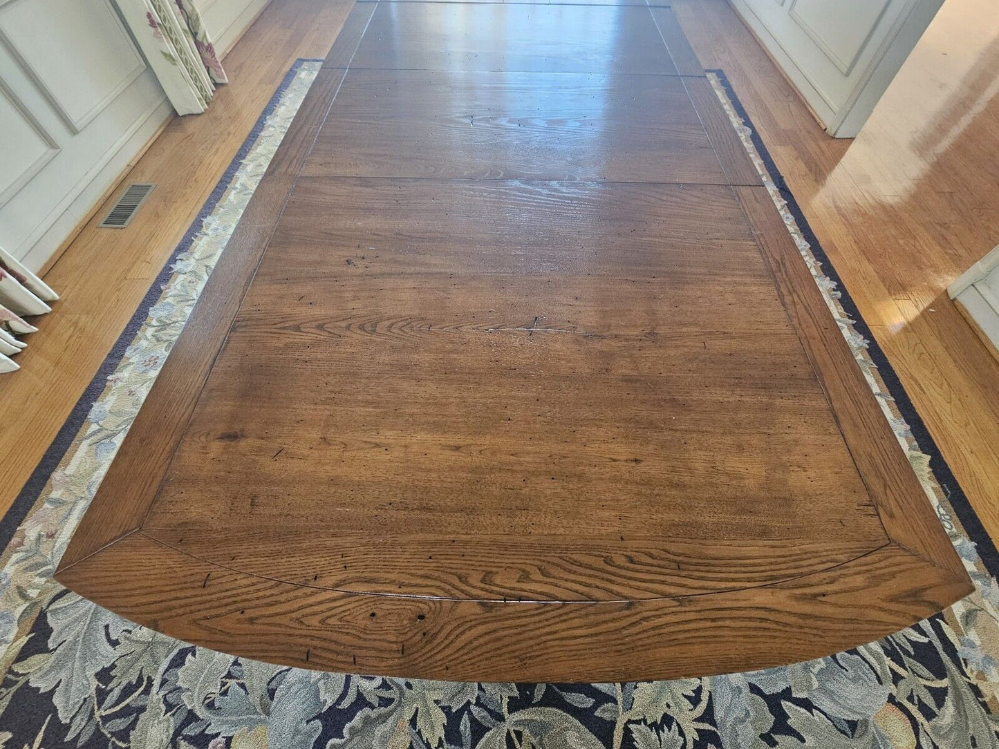 Wormy Chestnut Dining Table & 8 Chair Set 114 Inches Long On Modified Base