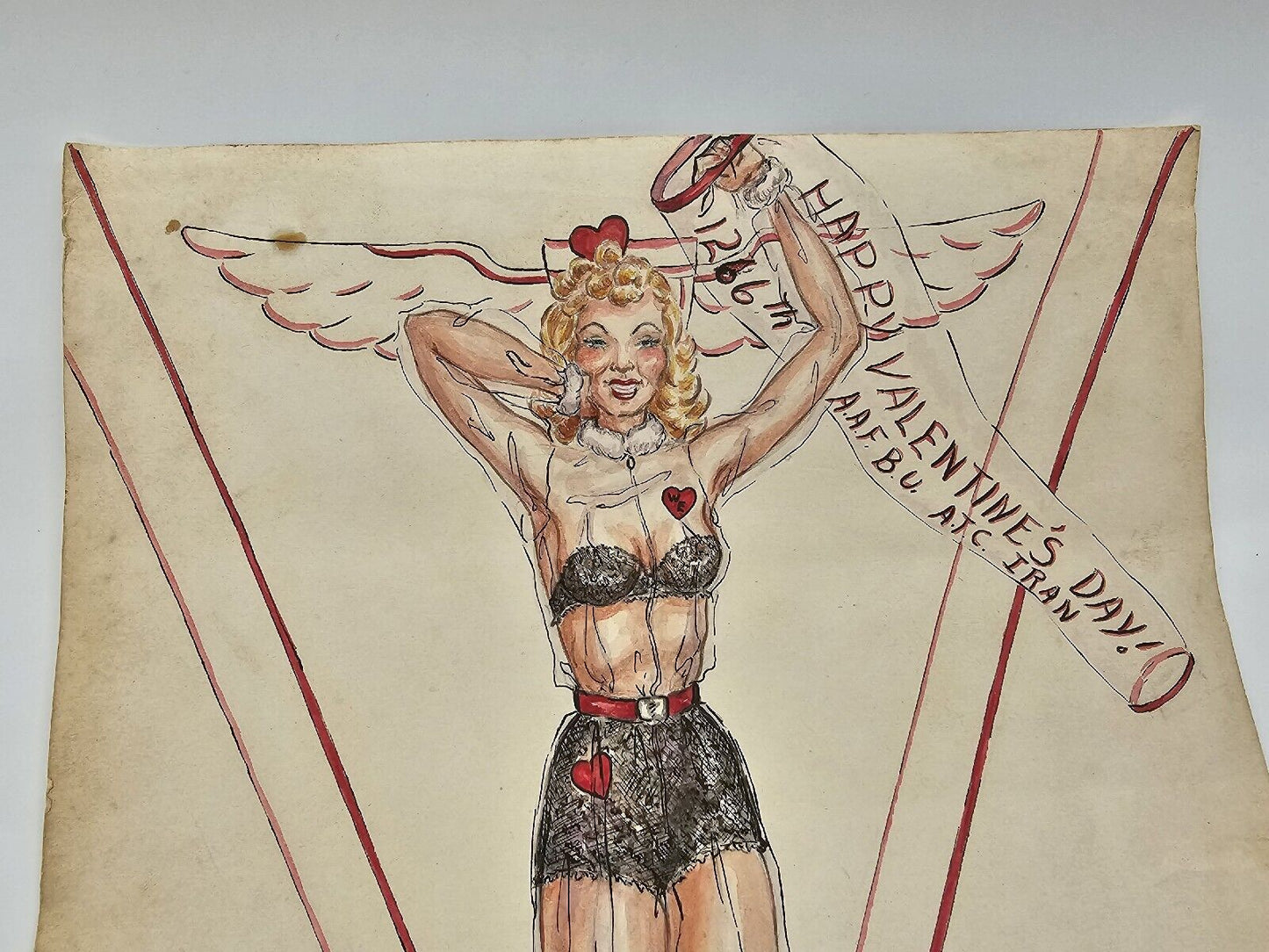 WW2 Pinup Girl US Army Air Corps Air Transport Command 1945 Watercolor Painting