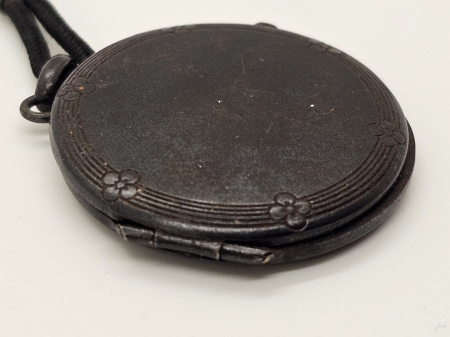 Vintage French Round Locket Medalion Pendant With Two Old Photos Dark Tone