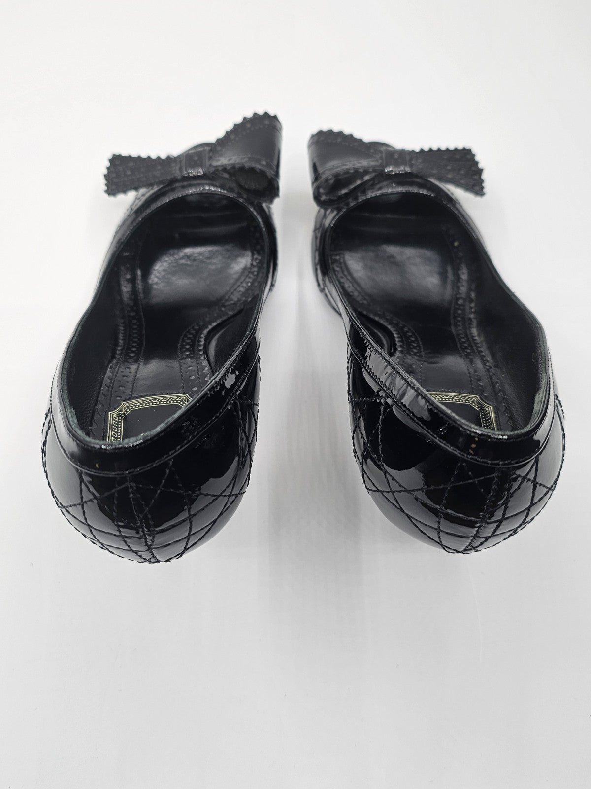 Christian Dior Black Canage Patent Leather Bow Peep Toe Pumps Size 36.5 Used
