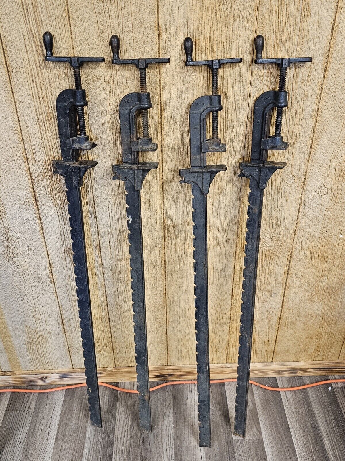 Cast Iron Bar Clamps Set Of 4, 76-1, 76-2, 7346-4, (M) 19th Century? All C. Iron