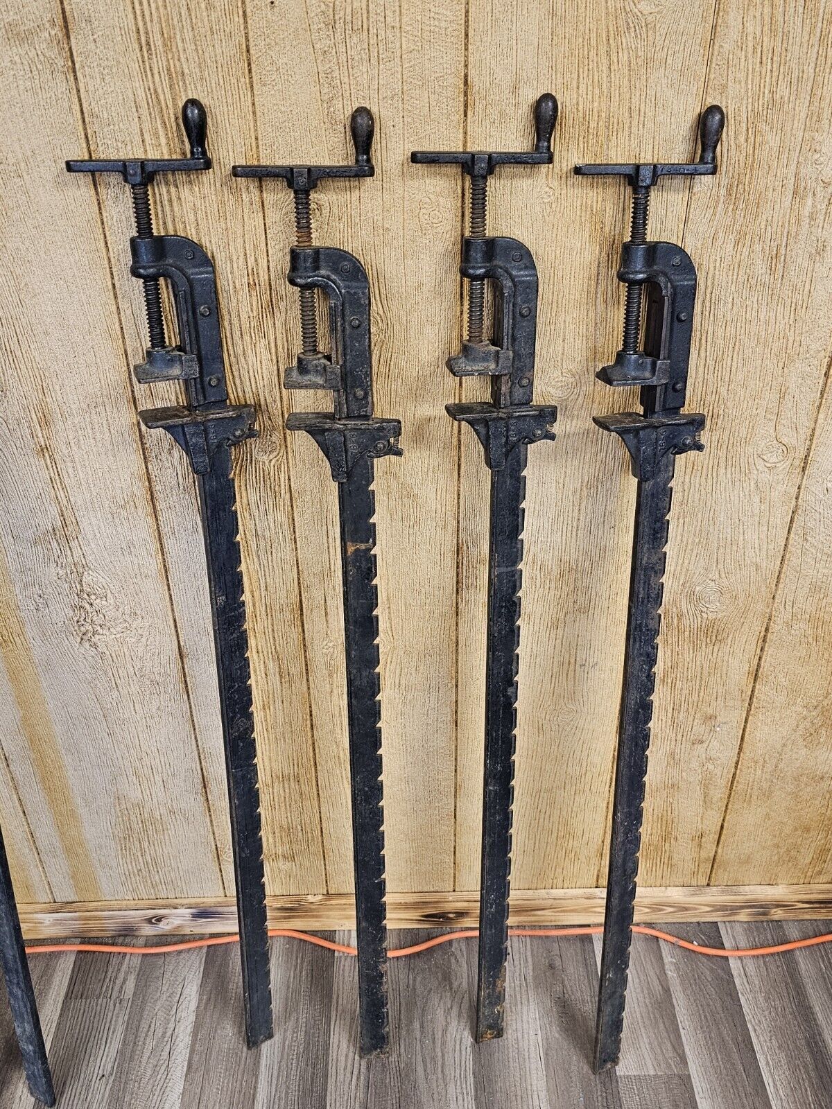 Cast Iron Bar Clamps Set Of 4, 76-1, 76-2, 7346-4, (M) 19th Century? All C. Iron
