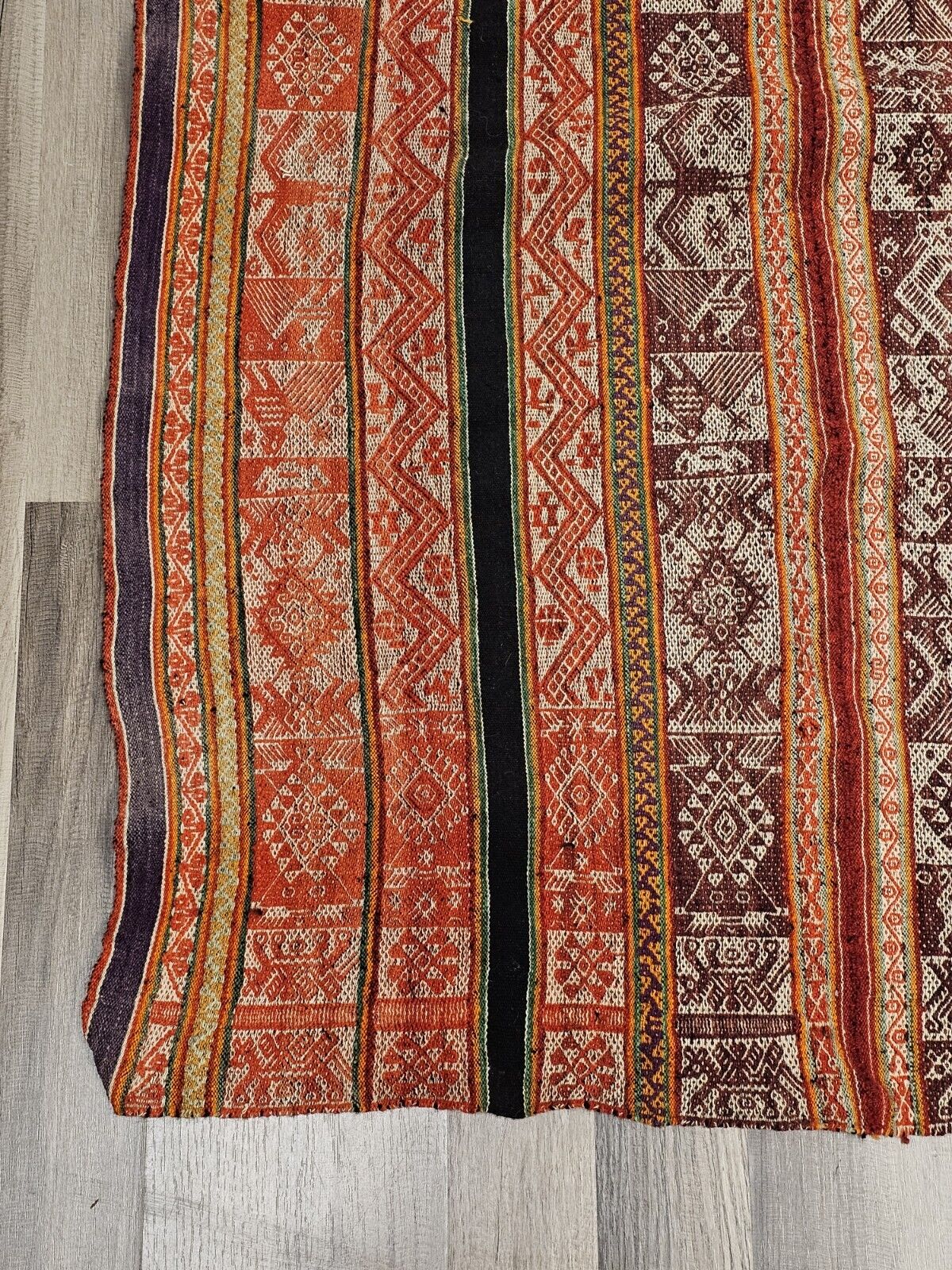 Vtg Peruvian Andean Mountain Pictorial Textile Manta 39" X 38" Red Prayer Rug