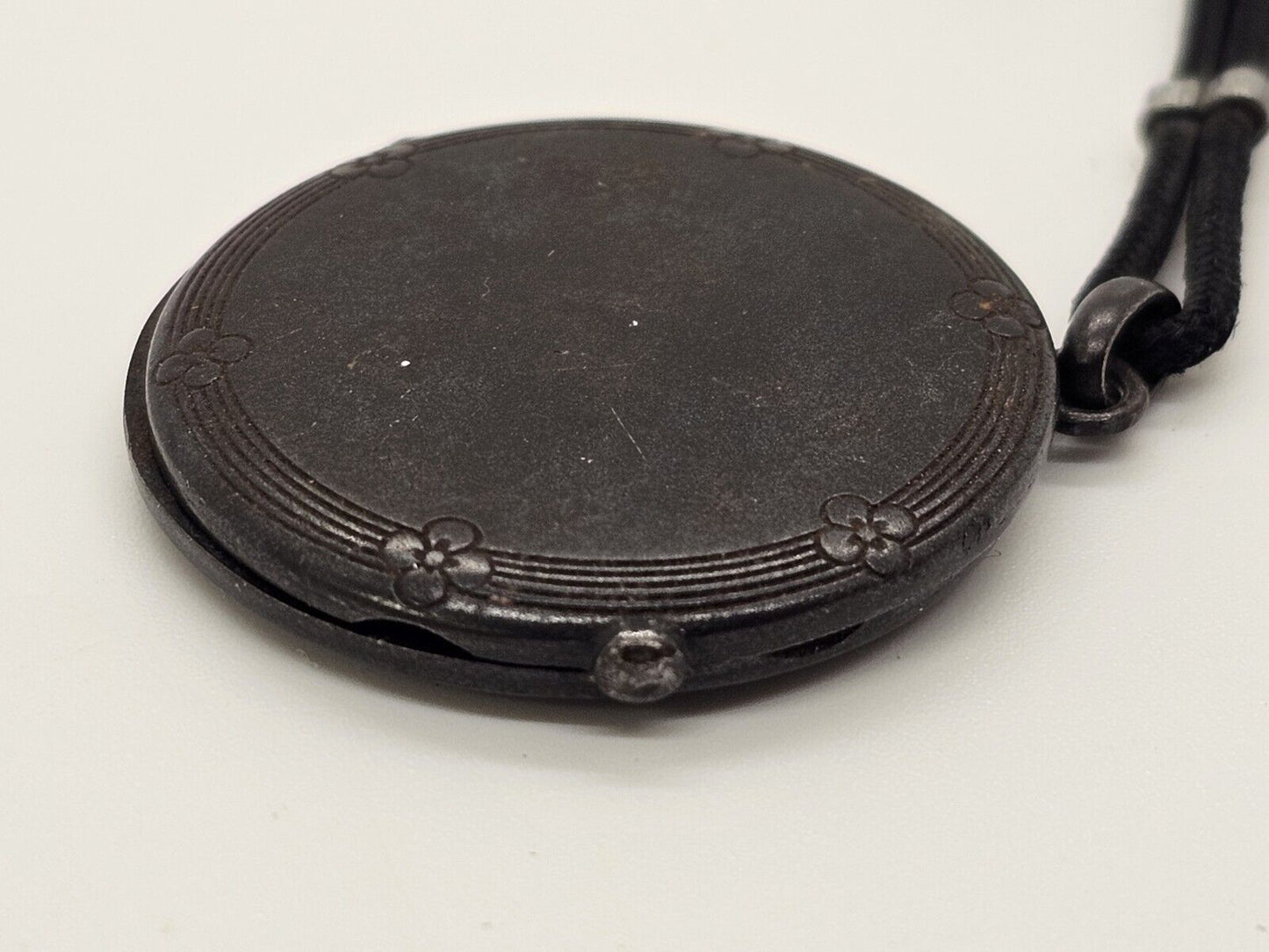 Vintage French Round Locket Medalion Pendant With Two Old Photos Dark Tone