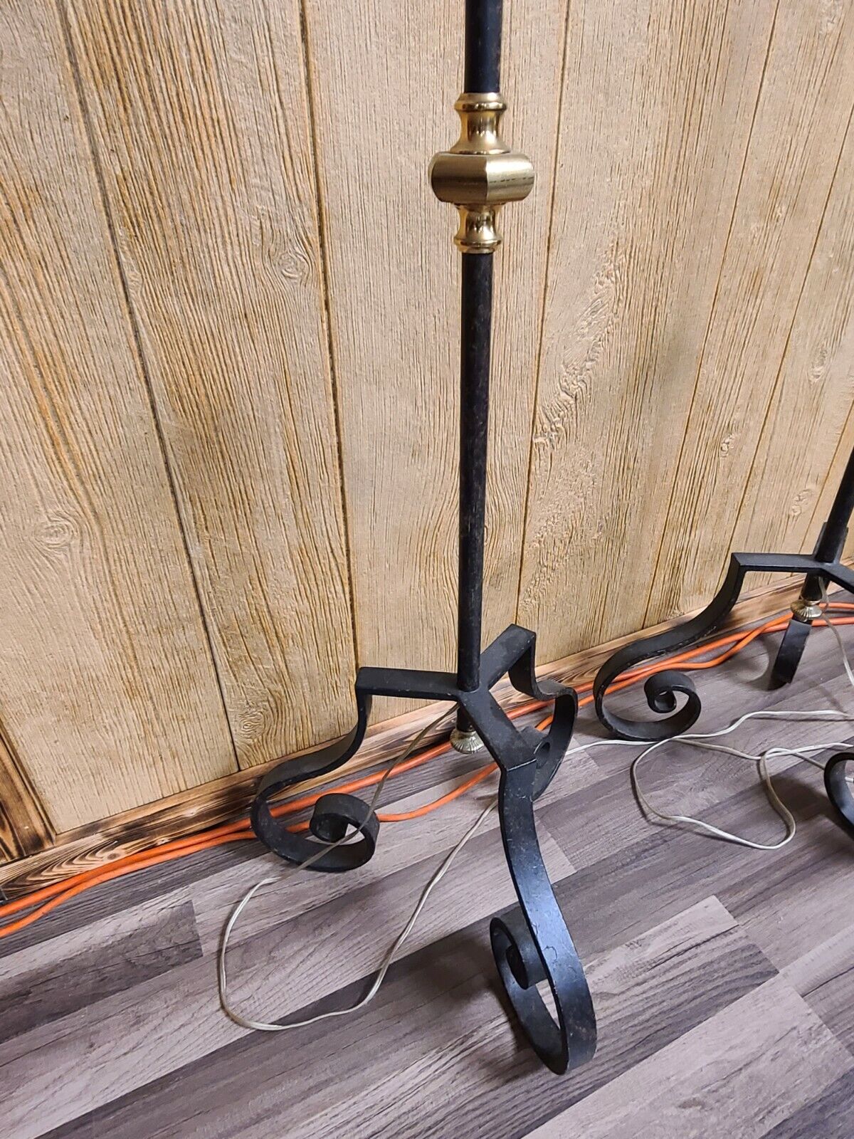 Wrought Iron Metal Pair of Mid Century Floor Lamps 3 Legs Dimmer Switches