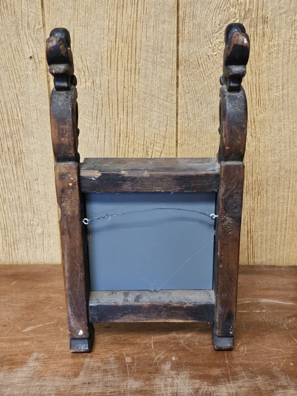 Antique Handmade Mirror Carved Teak Horsehead & Raven Tribal Scandinavian Viking