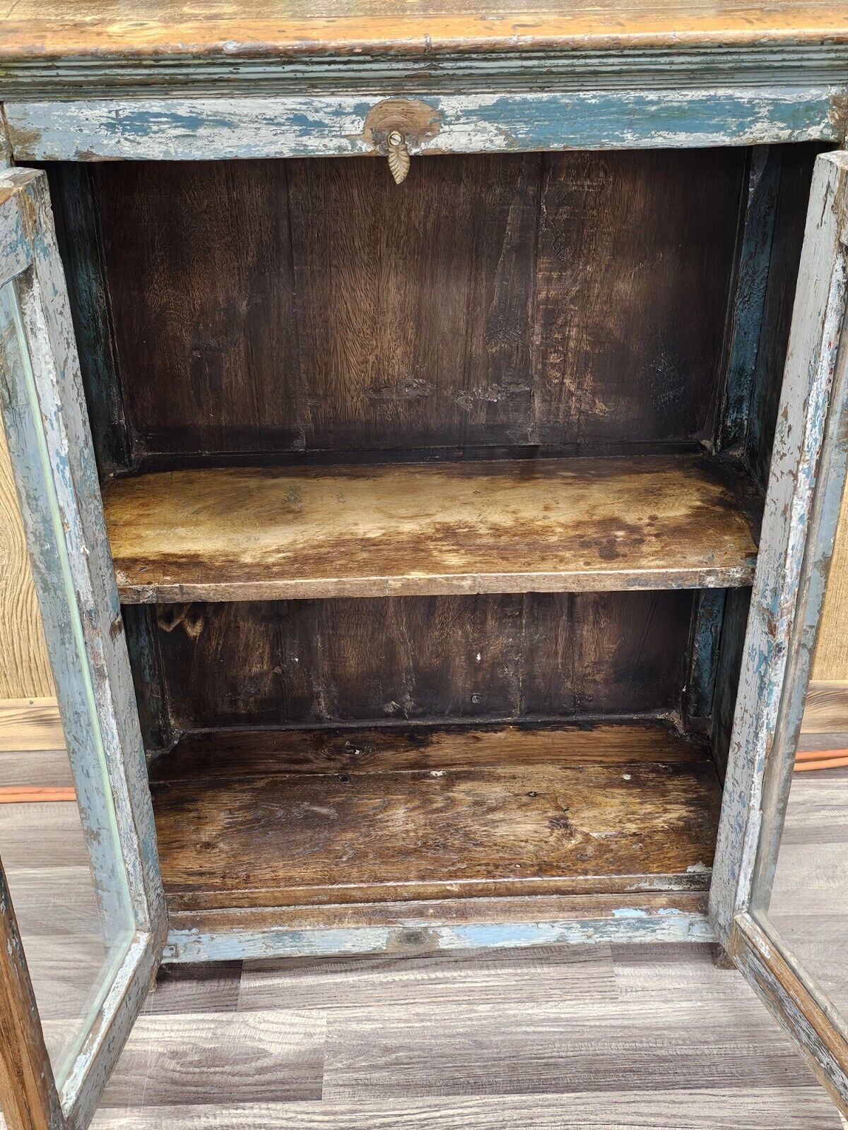 Antique Folk Art Distressed Shabby Chic Storage Display Cabinet 39 In Tall