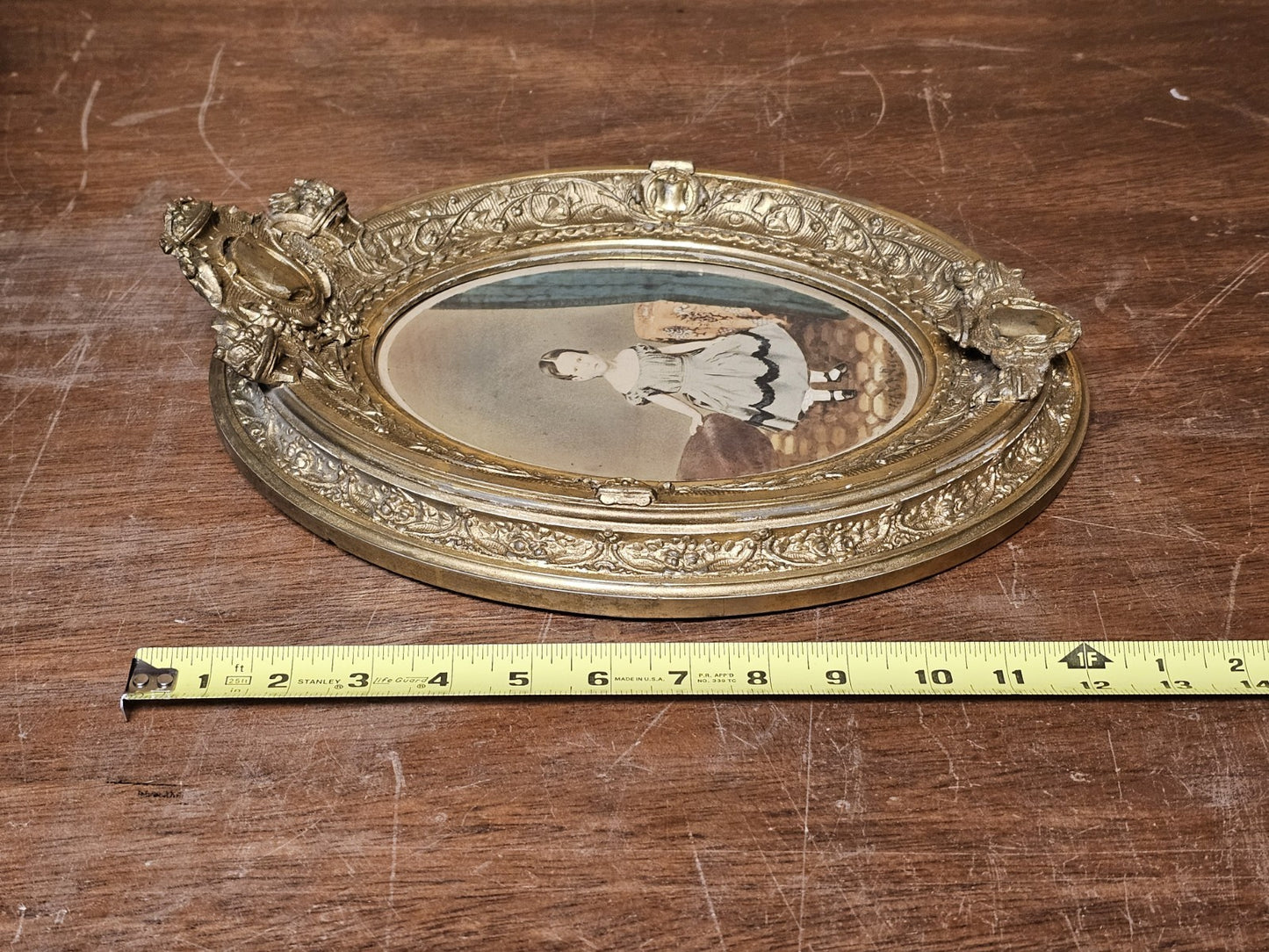 Antique Mid 19th Century Hand Colored Photo In Ornate Gold Gilt Deepwell Frame