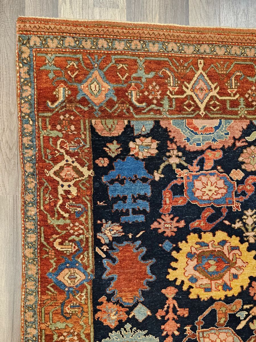 Handmade Turkish Tigris Rug w Floral Medallions on Blue Background 3' x 4'