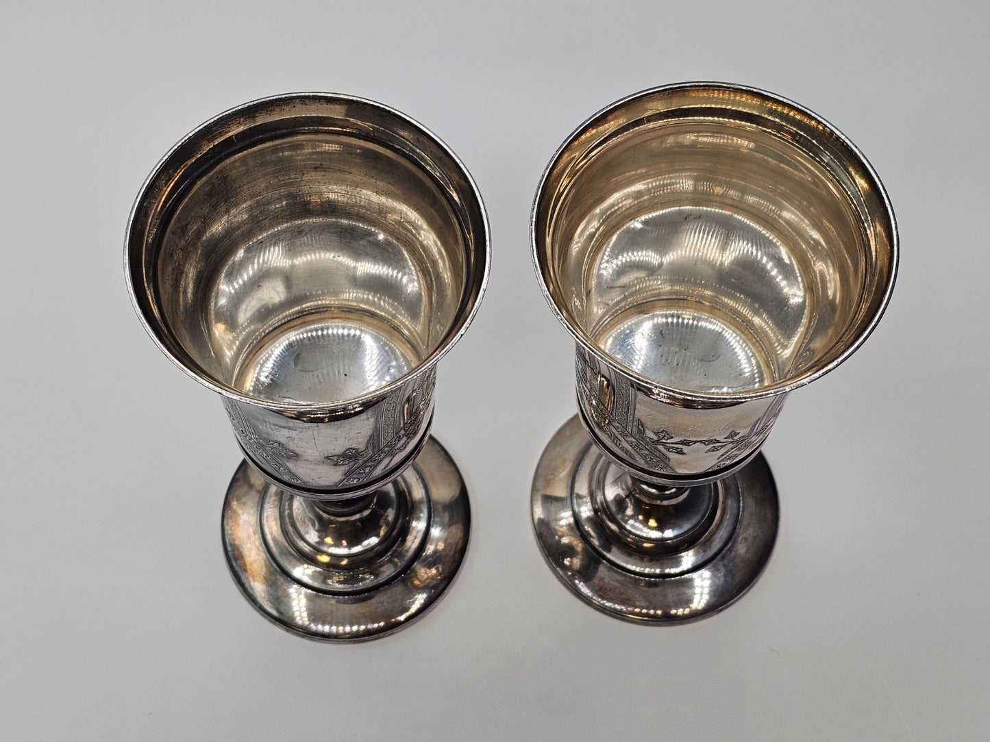 Reed & Barton Silver Plated Goblet Chalice Champagne Goblet Pair Very Ornate