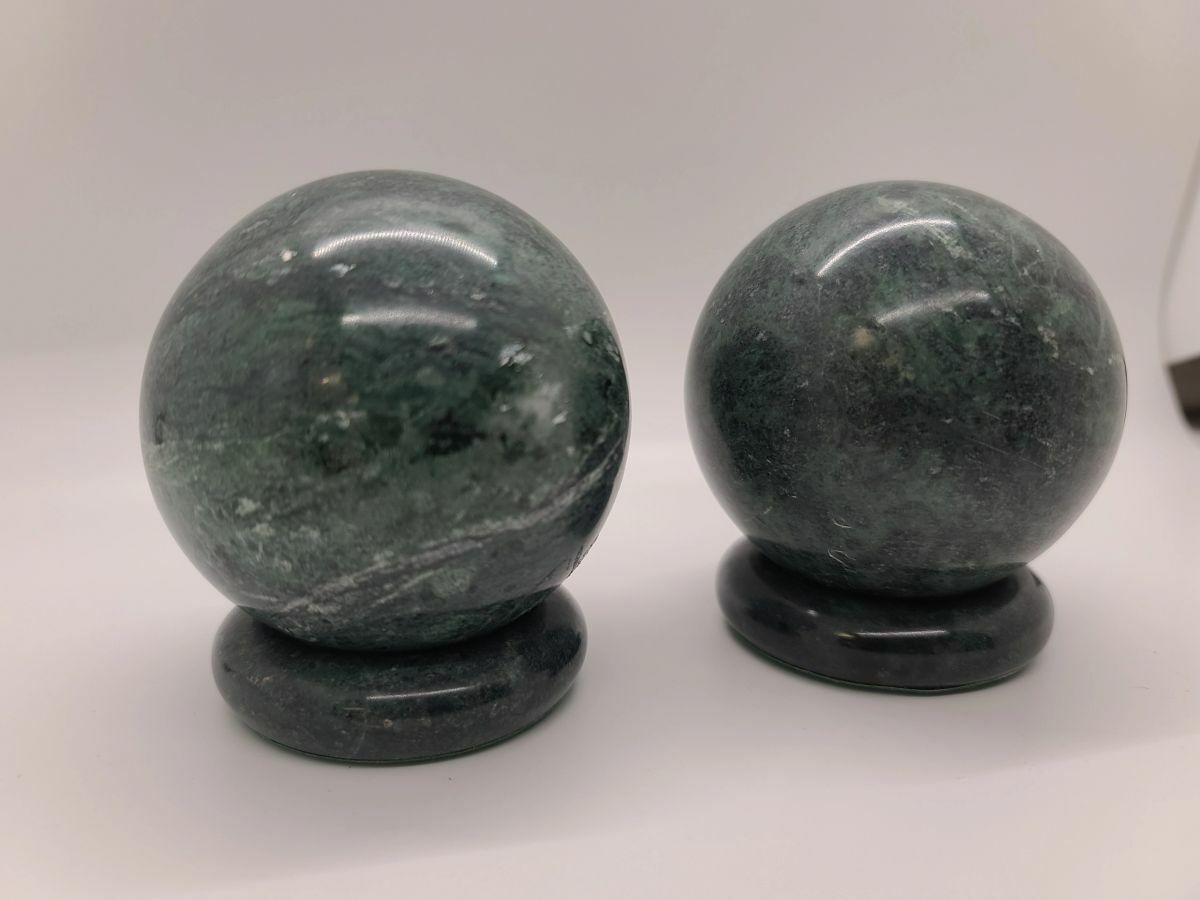 Pair of Marble/Granite/Jade Like Spheres with Base