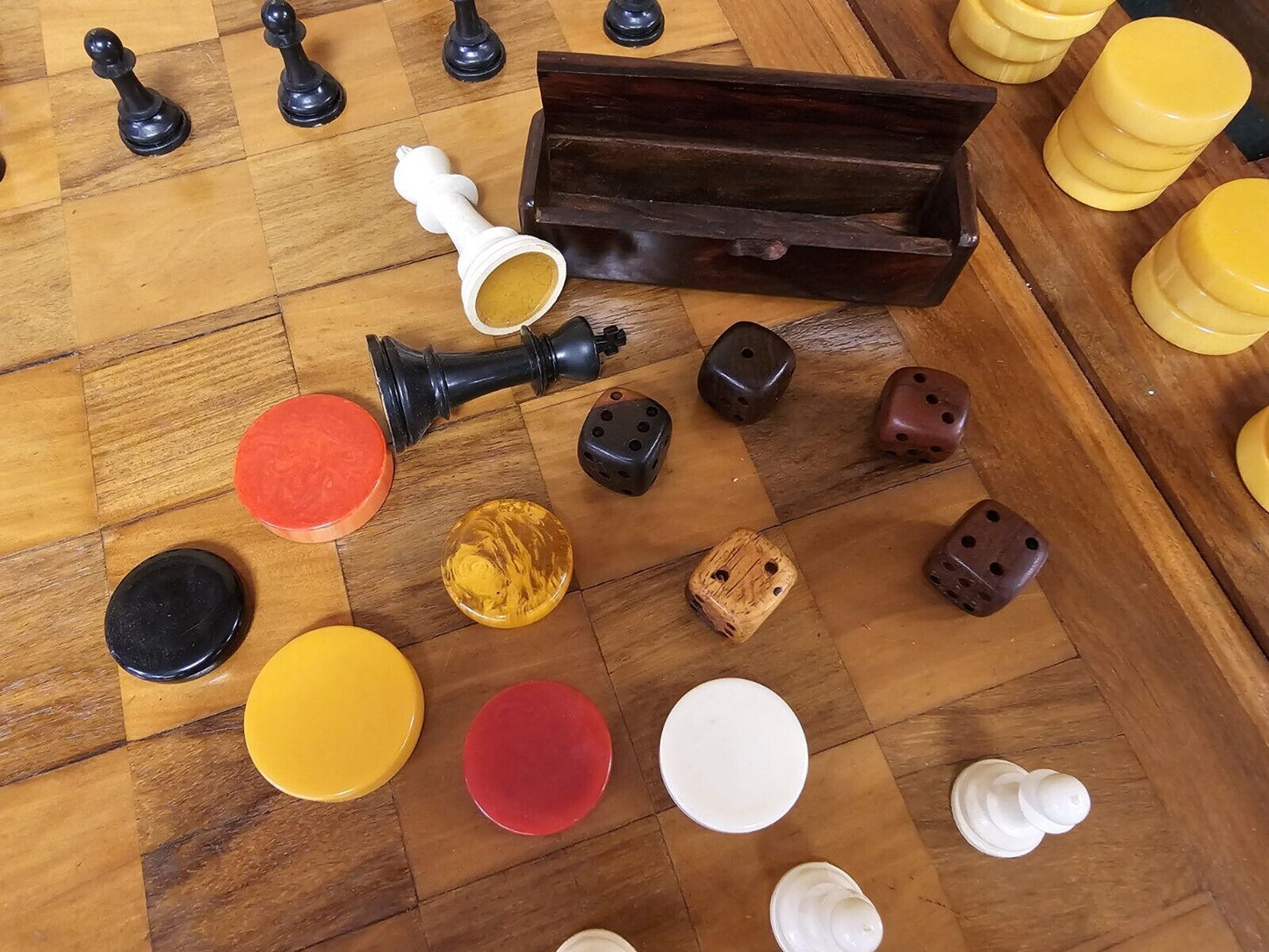 MCM Danish Modern Rosewood & Teak Game Table Chess Backgammon W Pieces