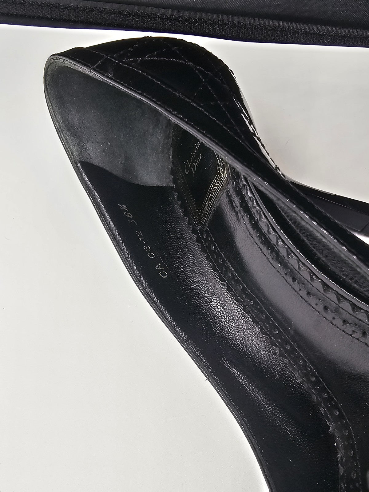 Christian Dior Black Canage Patent Leather Bow Peep Toe Pumps Size 36.5 Used