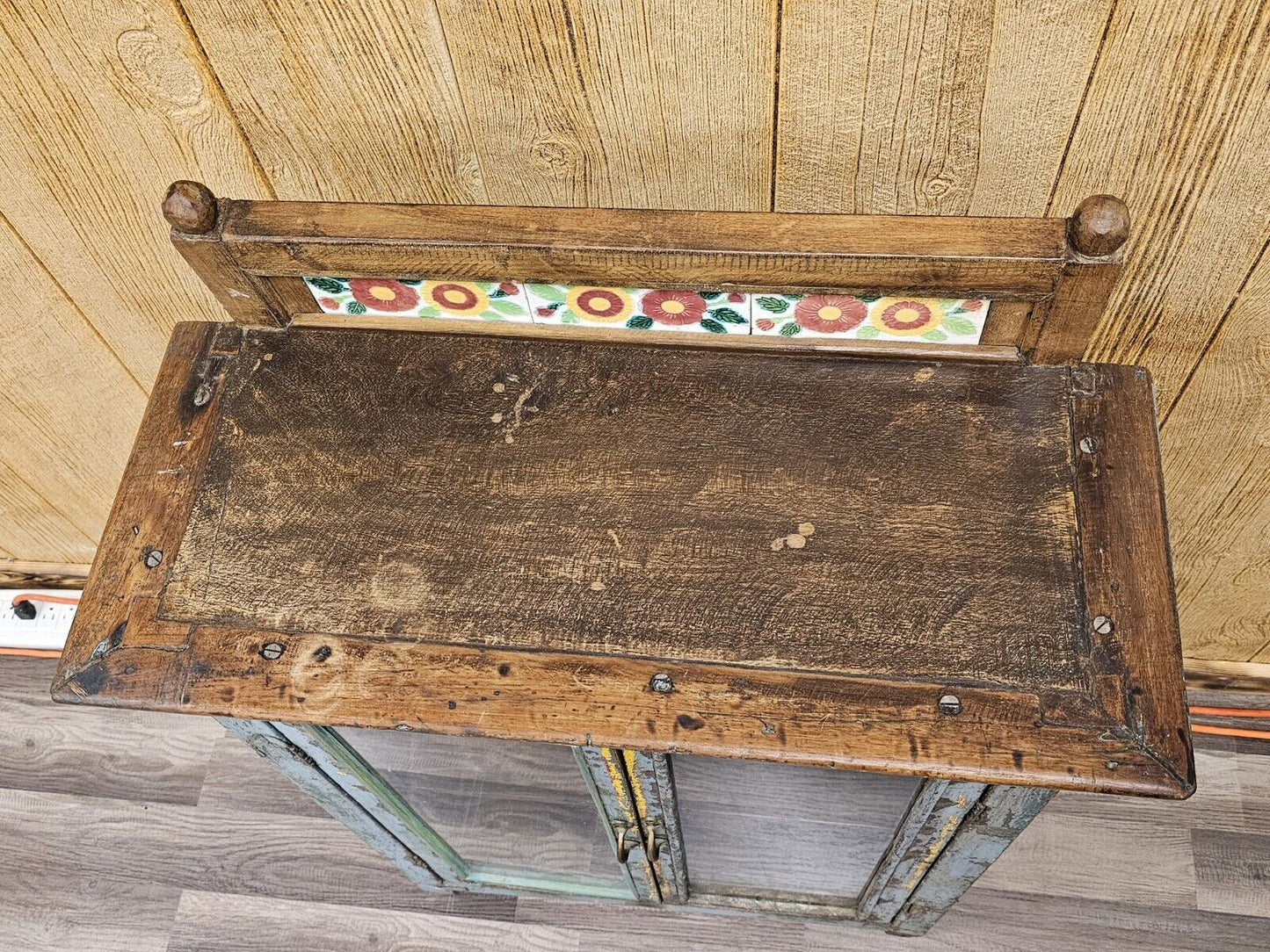 Antique Folk Art Distressed Shabby Chic Storage Display Cabinet 39 In Tall