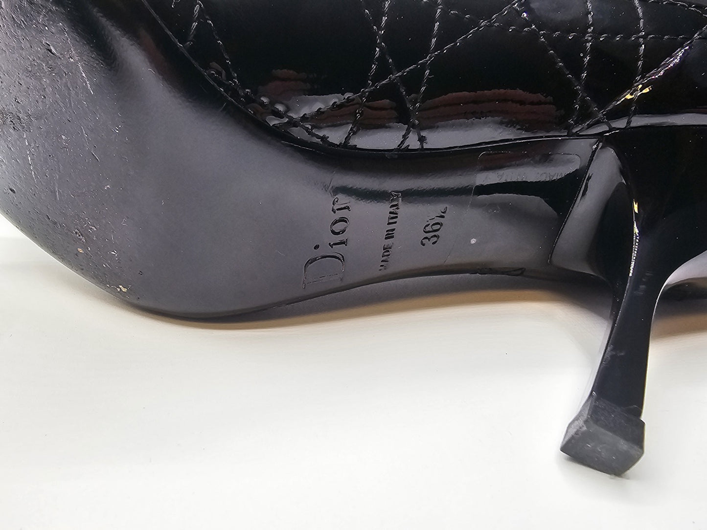 Christian Dior Black Canage Patent Leather Bow Peep Toe Pumps Size 36.5 Used