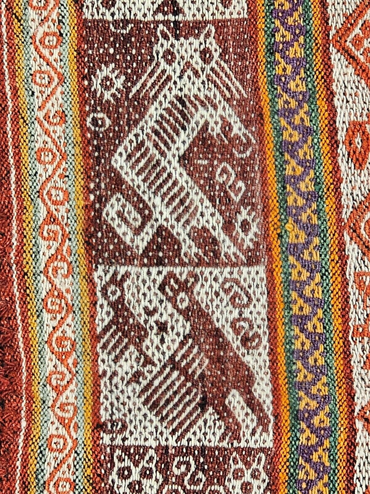 Vtg Peruvian Andean Mountain Pictorial Textile Manta 39" X 38" Red Prayer Rug