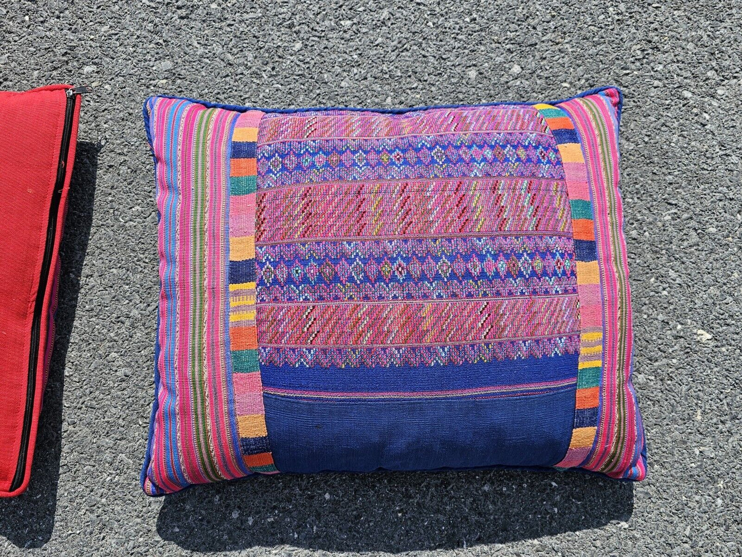 Vtg Tribal Indian Patchwork Quilt & Pillow Set Hand Stitched 99in X 96in