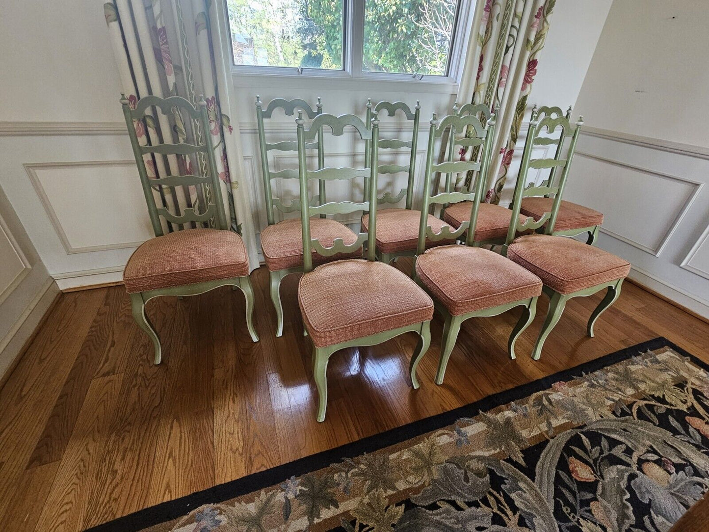 Wormy Chestnut Dining Table & 8 Chair Set 114 Inches Long On Modified Base
