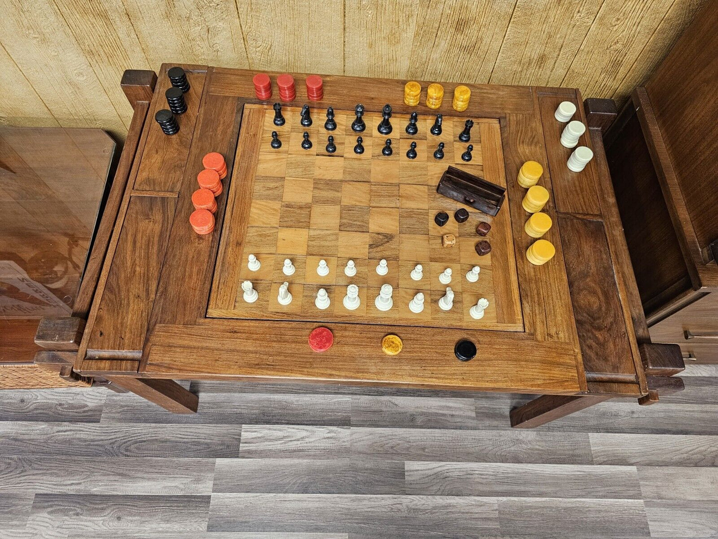 MCM Danish Modern Rosewood & Teak Game Table Chess Backgammon W Pieces
