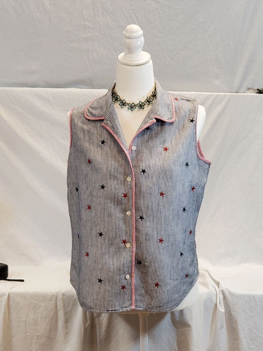 Vintage Summer Sleeveless Shirt Blouse Vest with Stars