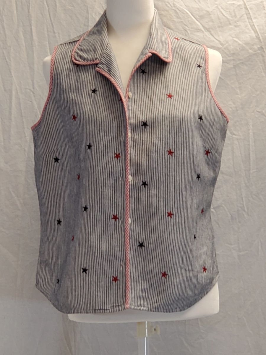 Vintage Summer Sleeveless Shirt Blouse Vest with Stars