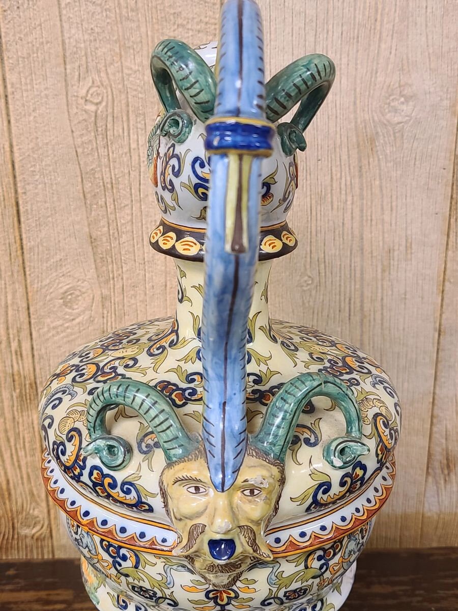 Antique 19th Century Italian Majolica Pitcher Ewer Pouring Vessel