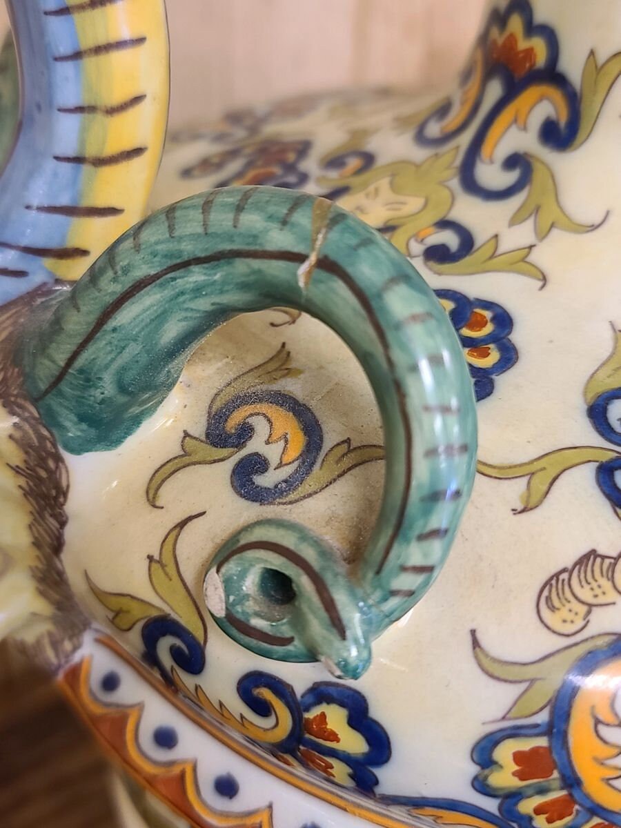 Antique 19th Century Italian Majolica Pitcher Ewer Pouring Vessel
