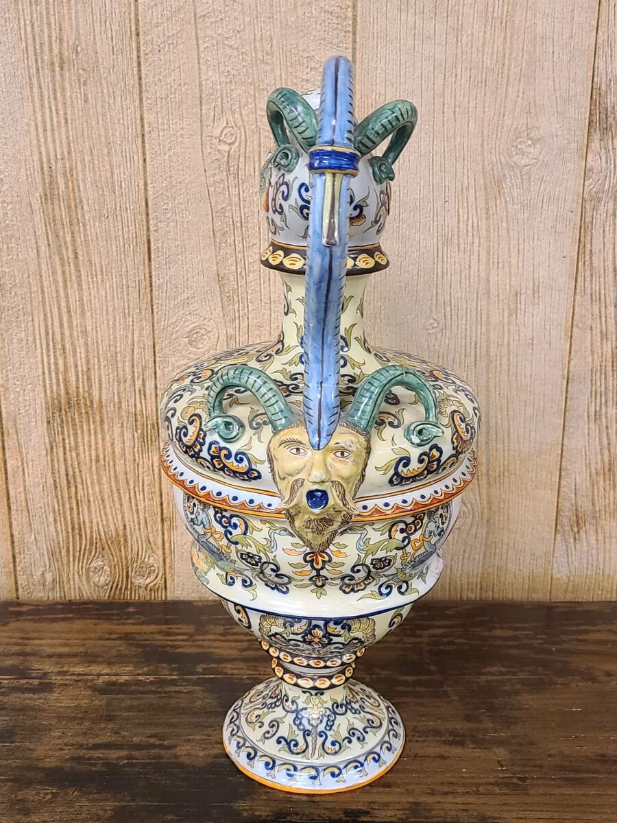Antique 19th Century Italian Majolica Pitcher Ewer Pouring Vessel