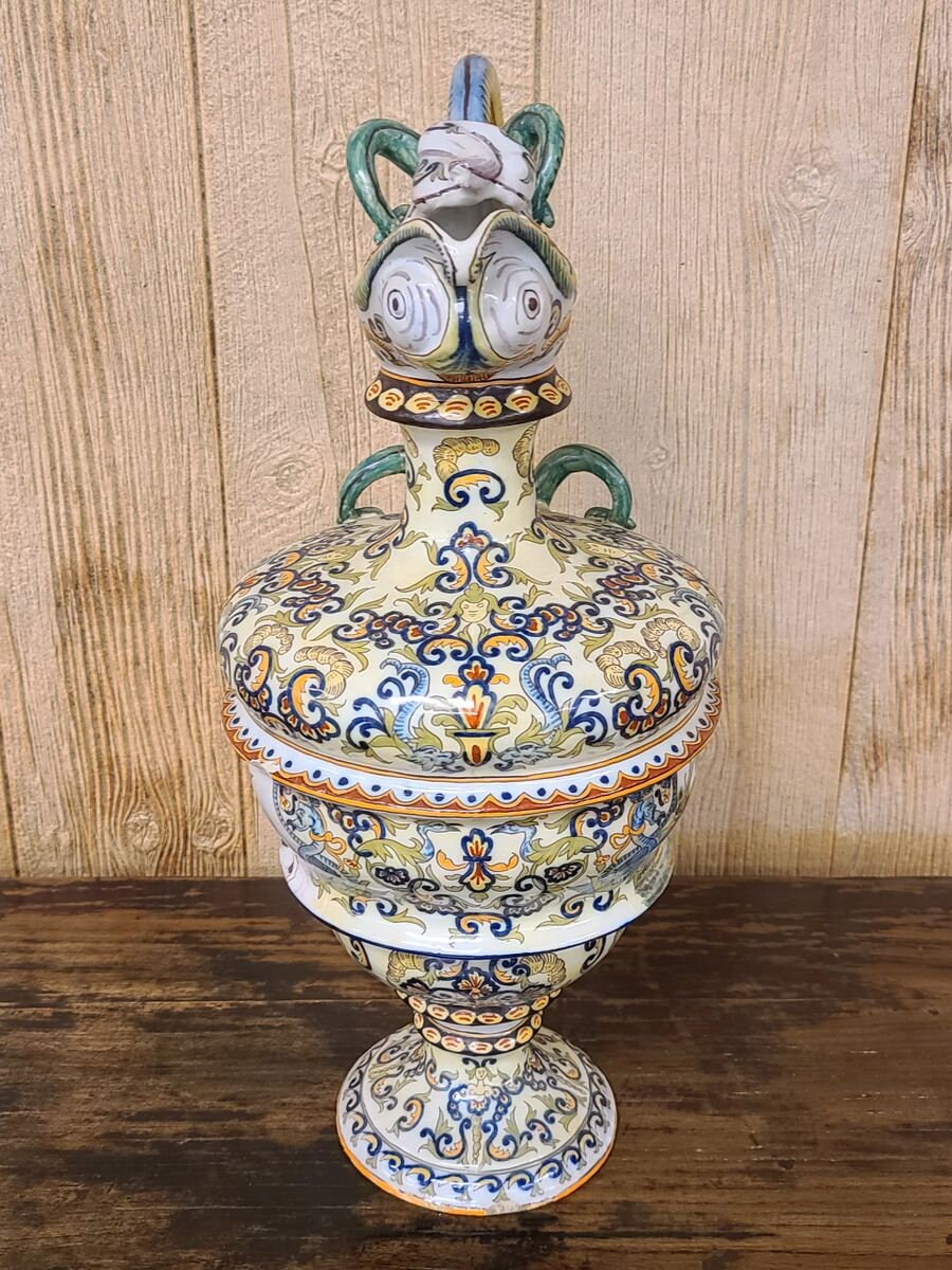 Antique 19th Century Italian Majolica Pitcher Ewer Pouring Vessel