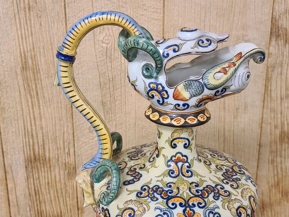 Antique 19th Century Italian Majolica Pitcher Ewer Pouring Vessel