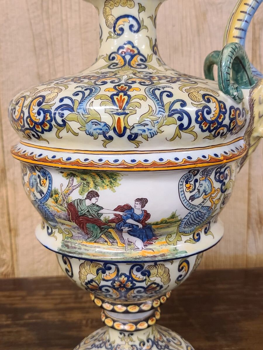 Antique 19th Century Italian Majolica Pitcher Ewer Pouring Vessel