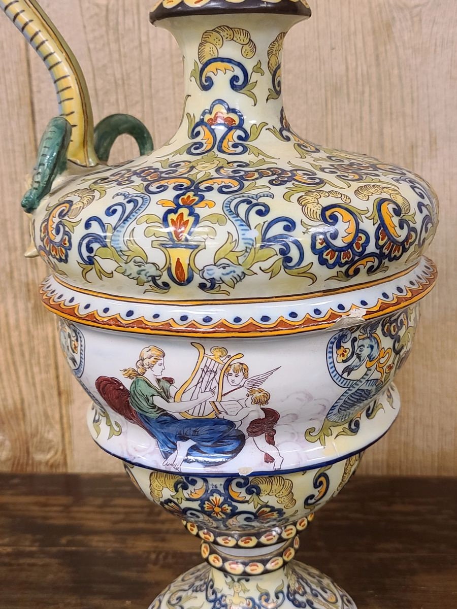 Antique 19th Century Italian Majolica Pitcher Ewer Pouring Vessel