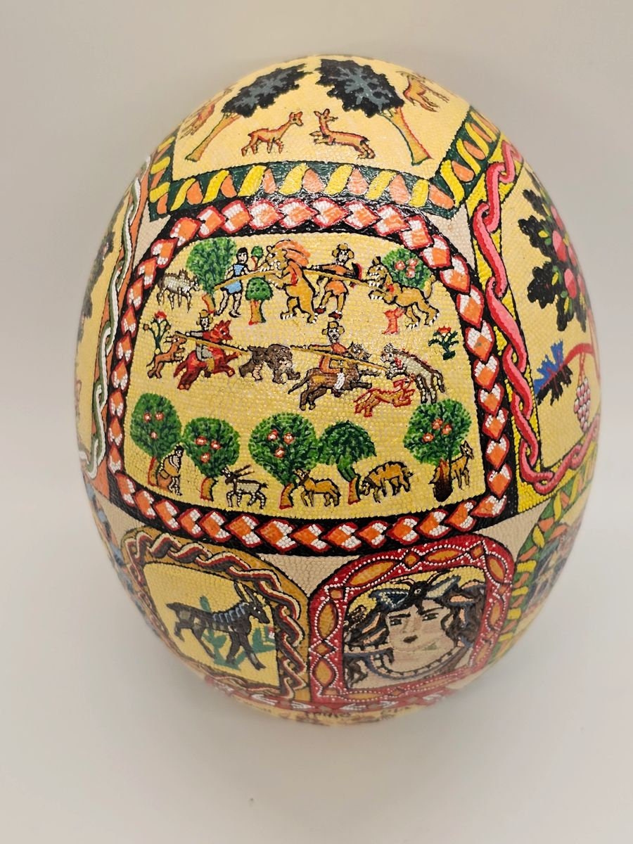 Hand Painted Mosaic Hand Decorated Ostrich Egg Signed High Quality