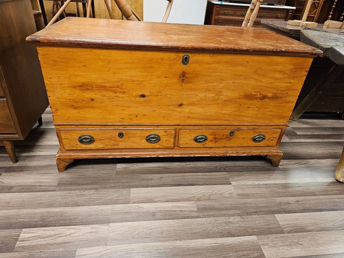 Early Antique Pine Blanket Chest Trunk w 2 Drawers Nice Dovetail Local Pick Up