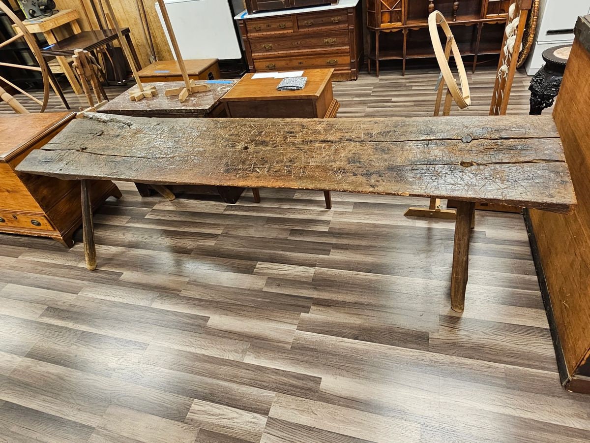 Antique Handmade Butchering Table Bench 18th 19th Century Virgin Oak Local Pick Up