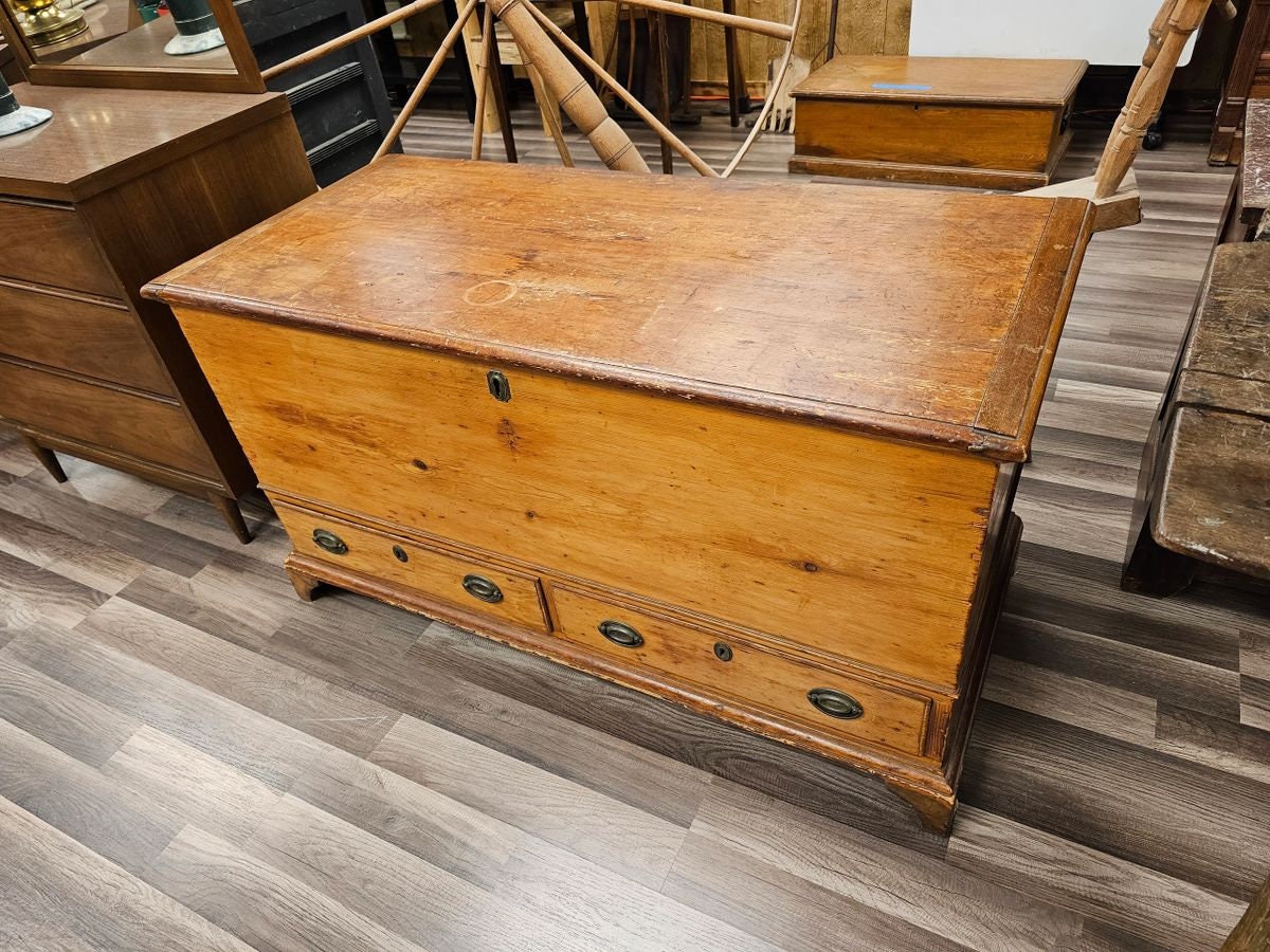 Early Antique Pine Blanket Chest Trunk w 2 Drawers Nice Dovetail Local Pick Up