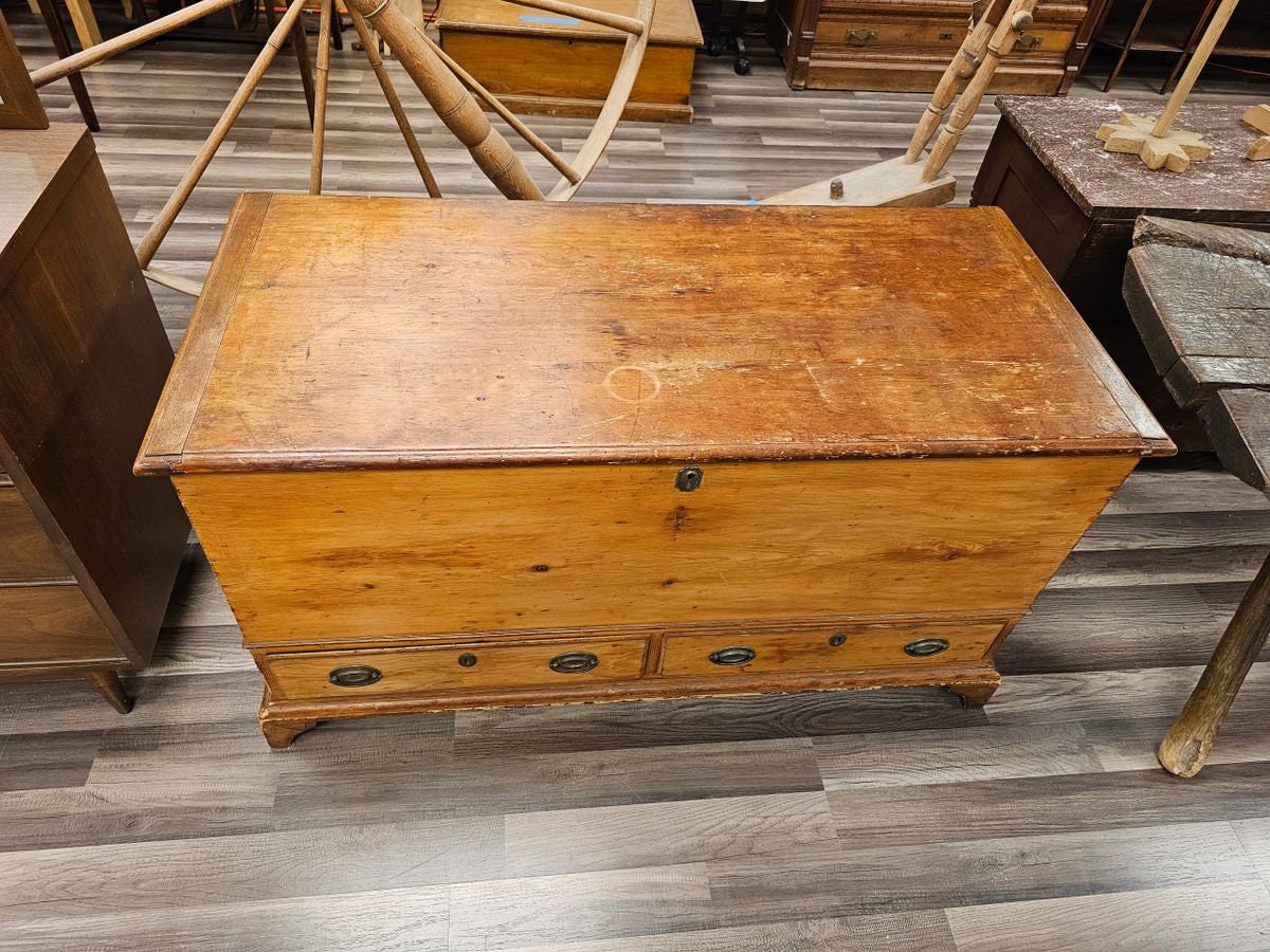 Early Antique Pine Blanket Chest Trunk w 2 Drawers Nice Dovetail Local Pick Up