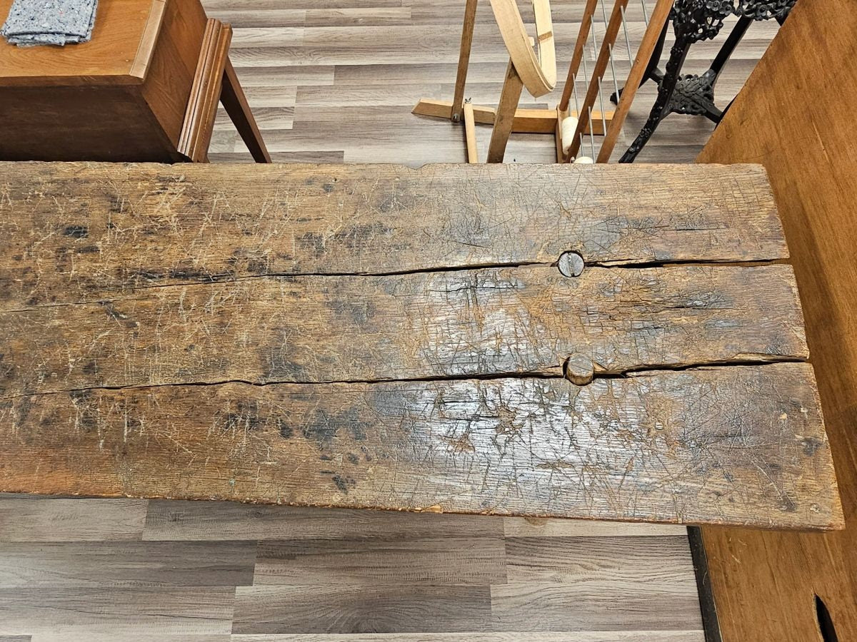 Antique Handmade Butchering Table Bench 18th 19th Century Virgin Oak Local Pick Up