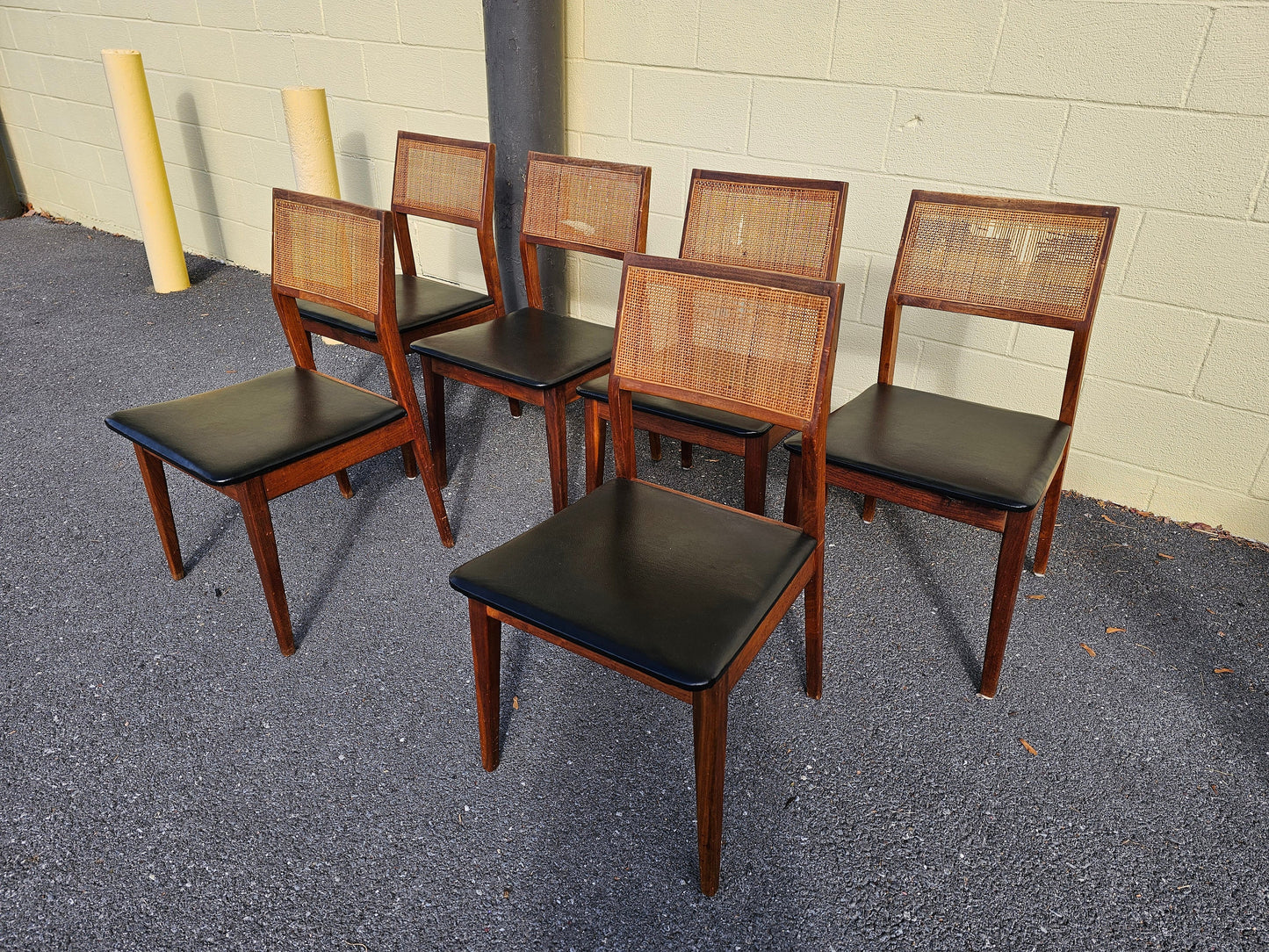 Mid Century Walnut Cane Back Dining Chairs Set Of 6 Jack Cartwright? Needs Work Local Pick Up