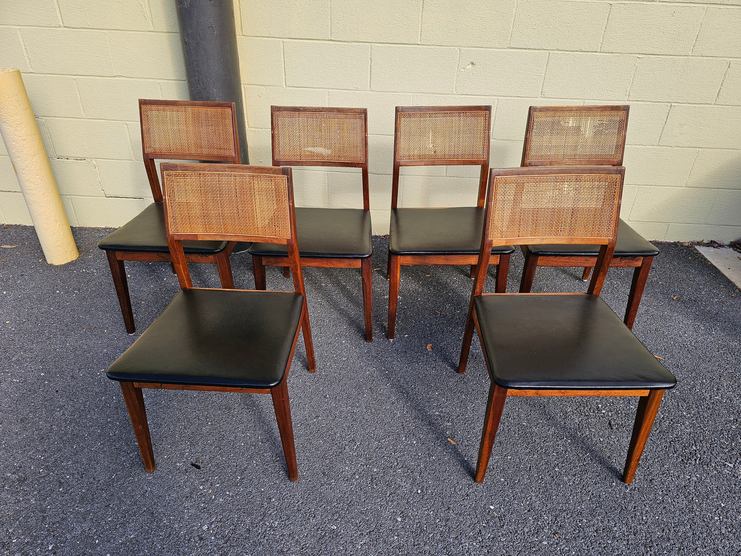Mid Century Walnut Cane Back Dining Chairs Set Of 6 Jack Cartwright? Needs Work Local Pick Up