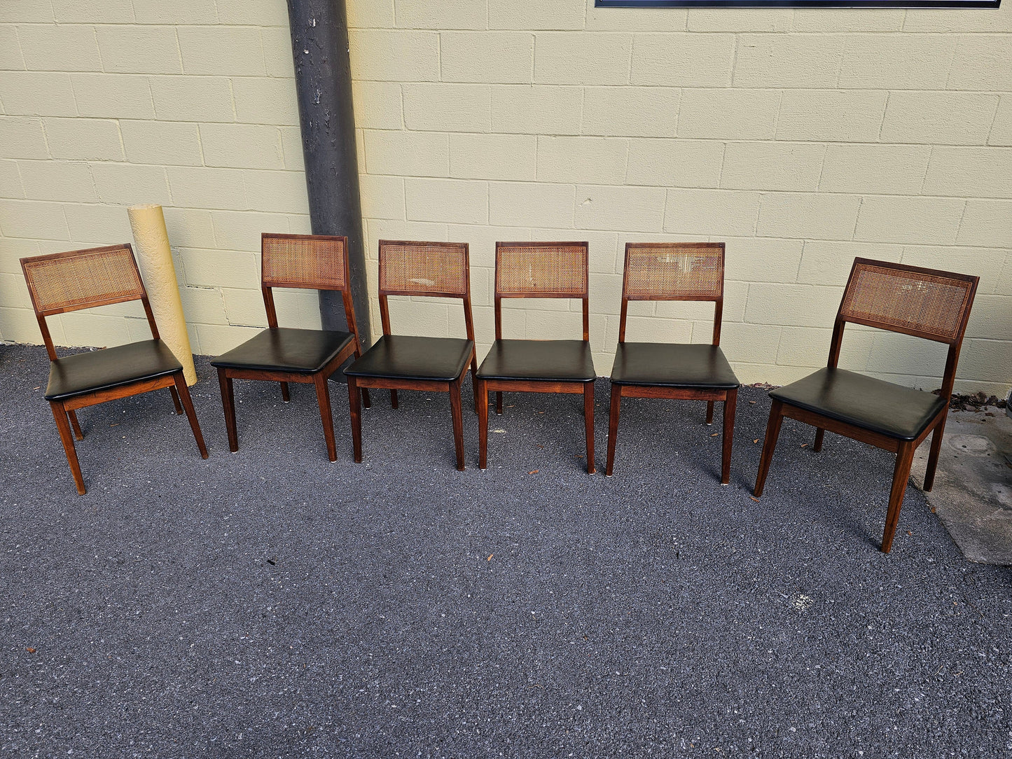 Mid Century Walnut Cane Back Dining Chairs Set Of 6 Jack Cartwright? Needs Work Local Pick Up