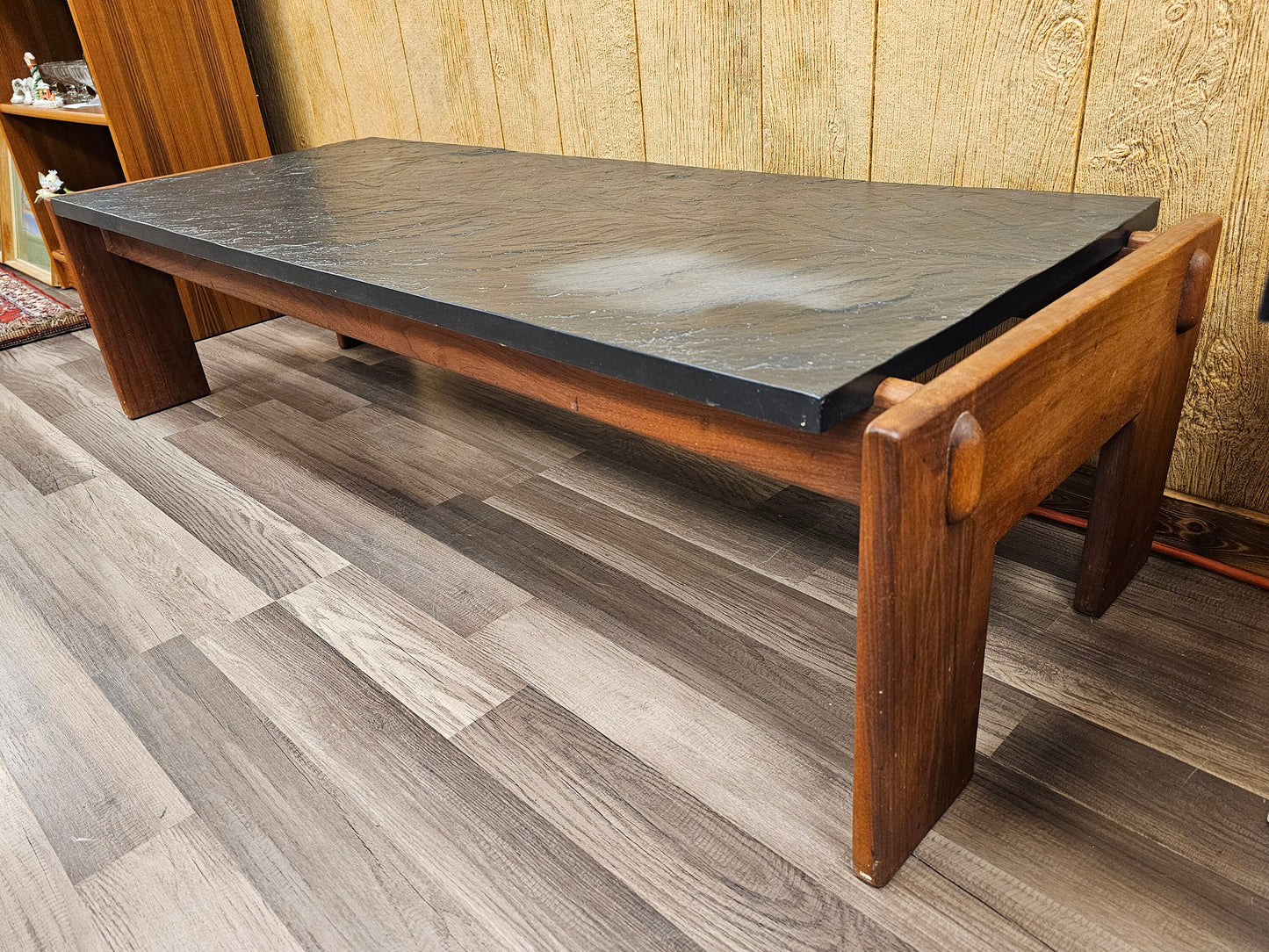 Crafts Associates Adrian Pearsall Rectangle Walnut Frame Slate Top Coffee Table LOCAL PICK UP
