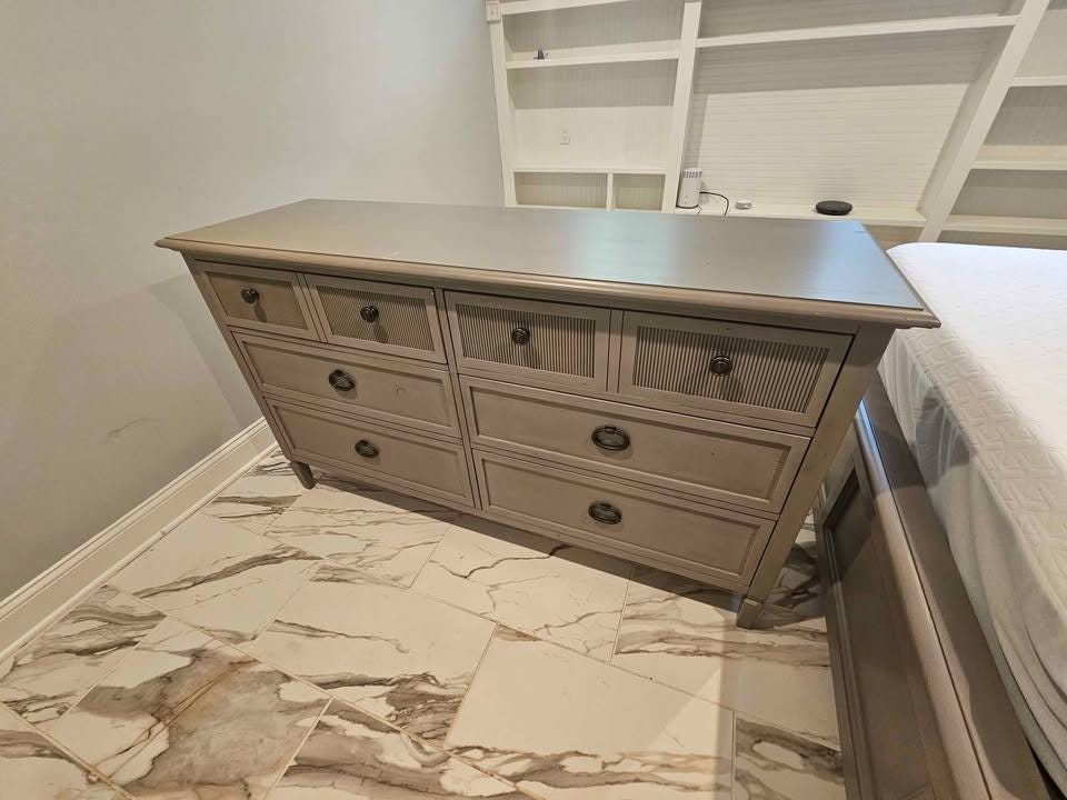 Queen Size Bassett Bedroom Set Night stand with electrical access. Great condition