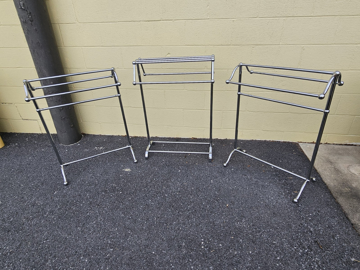 Vtg MCM Style Polished Chrome Freestanding Quilt Towel Racks (3)