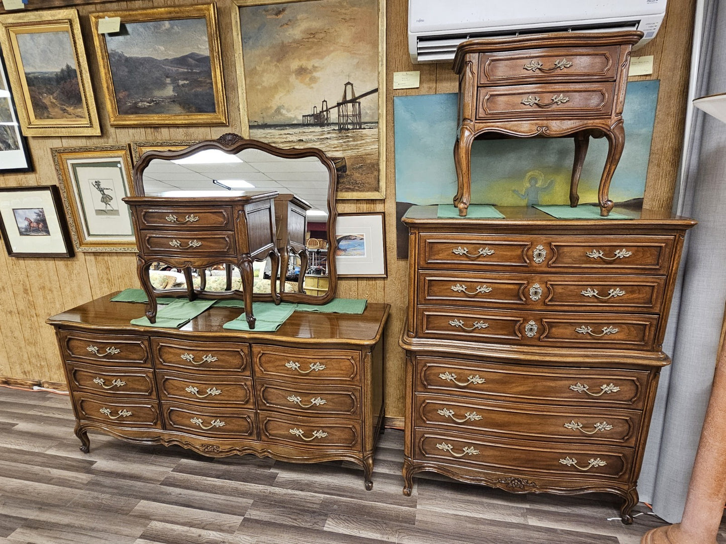 Thomasville French Provincial Style Bedroom Set Highboy & Long Dressers