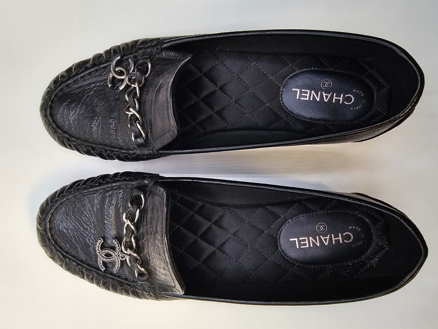 Chanel Loafers Size 37 Crinkled Patent Calfskin Black Used Good Condition
