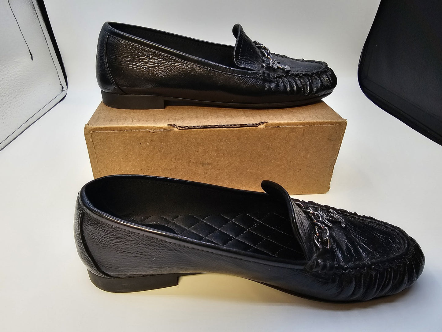 Chanel Loafers Size 37 Crinkled Patent Calfskin Black Used Good Condition