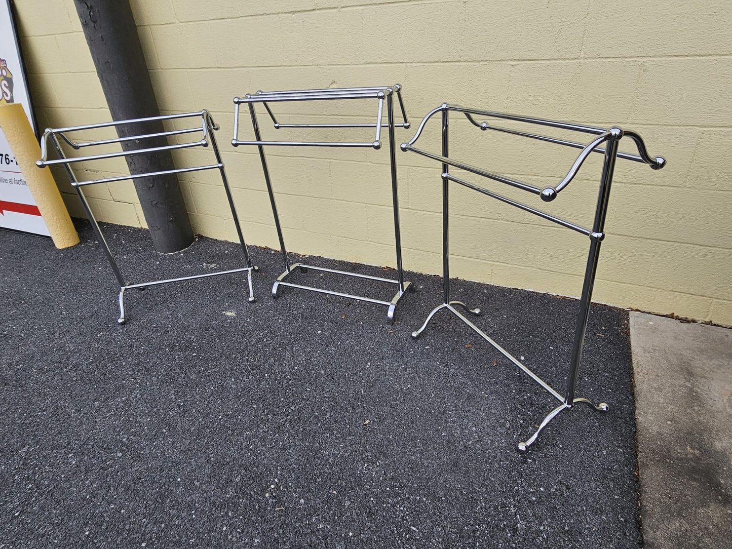 Vtg MCM Style Polished Chrome Freestanding Quilt Towel Racks (3)