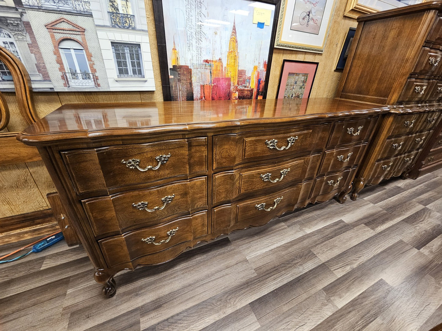 Thomasville French Provincial Style Bedroom Set Highboy & Long Dressers